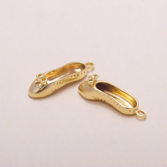 Ballet Shoes Hoop Earrings 14K Solid Gold
