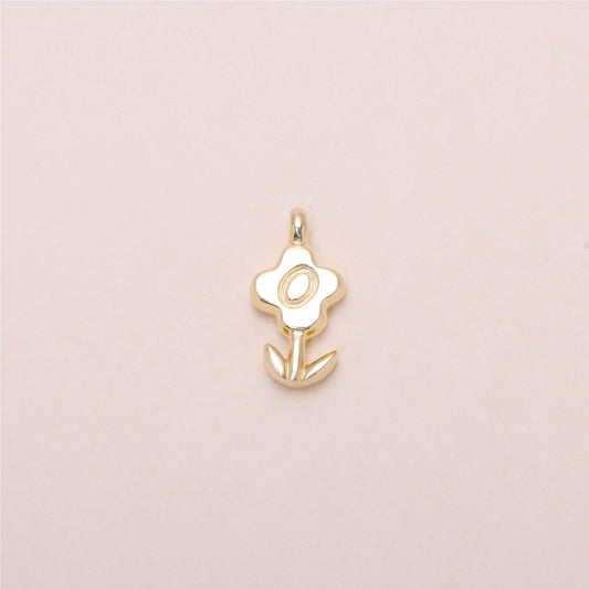 Blossoming Flower Charm Necklace 14K Solid Gold