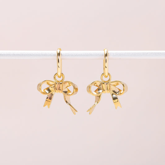 Bow Hoop Earrings 14K Solid Gold