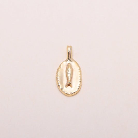 Fish in Plate Charm Necklace 14K Solid Gold