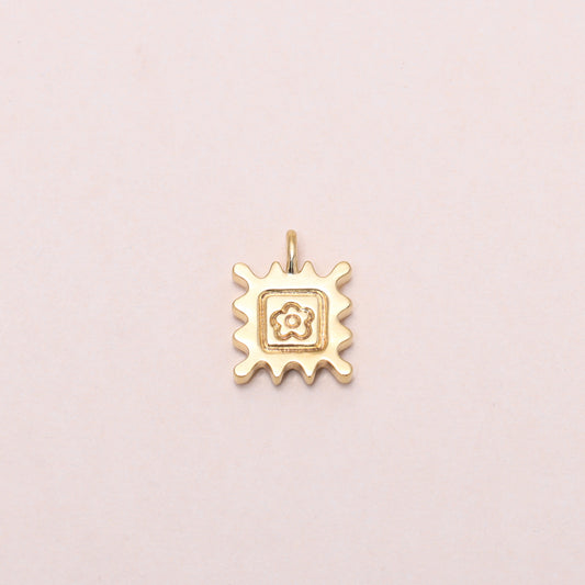 Flower Stamp Charm Necklace 14K Solid Gold