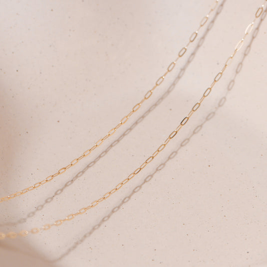 14K Solid Gold Paper Clip Chain Necklace