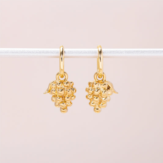 Grape Hoop Earrings 14K Solid Gold