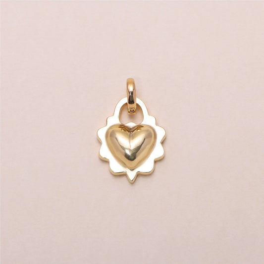 Ruffled Love Heart Charm Necklace 14K Solid Gold