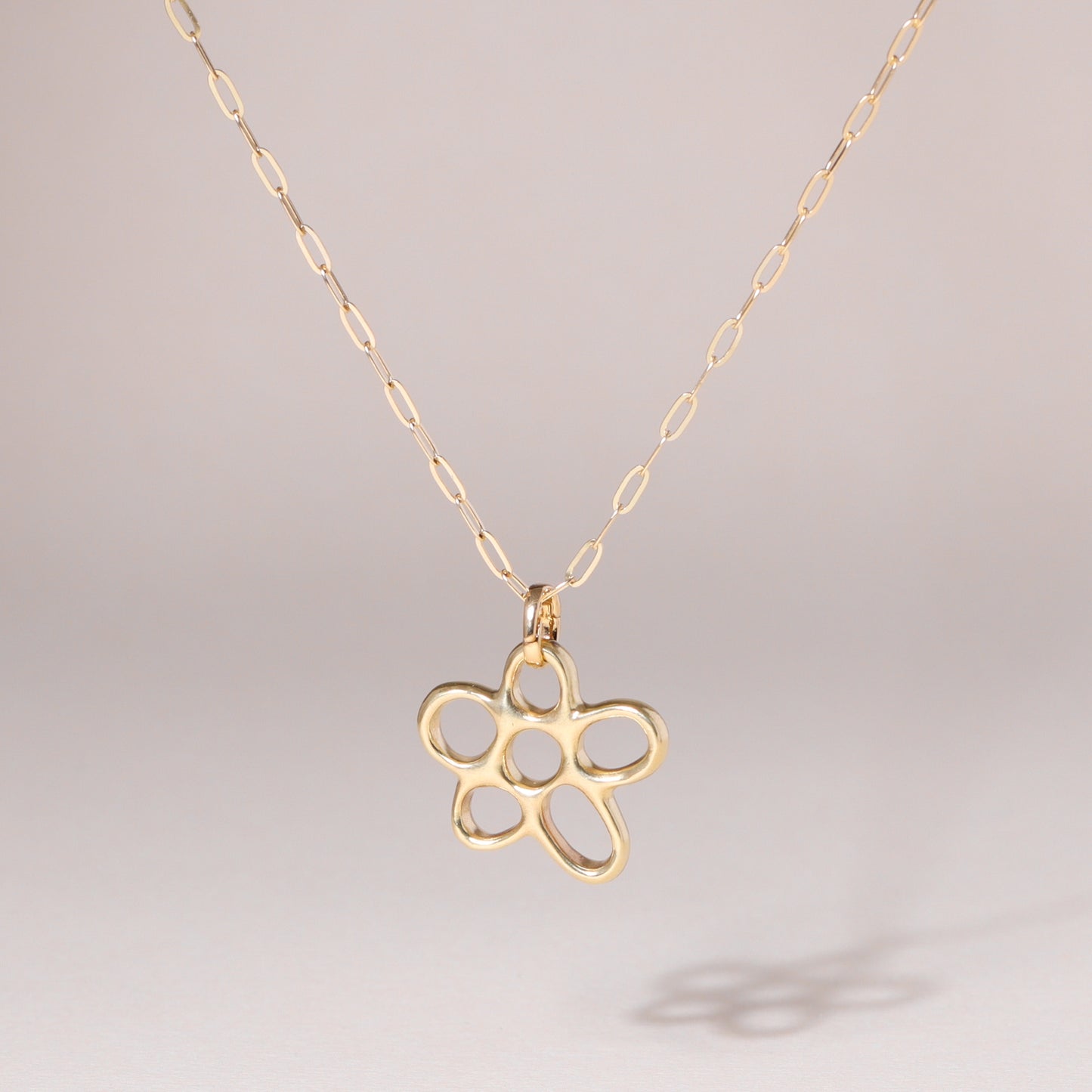 Hollow Flower Charm Necklace 14K Solid Gold