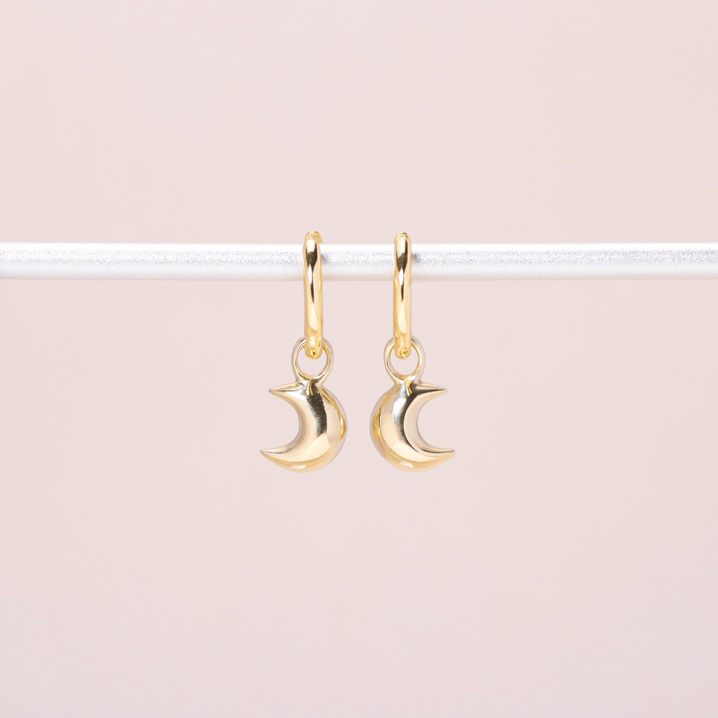 Little Moon Hoop Earrings 14K Solid Gold