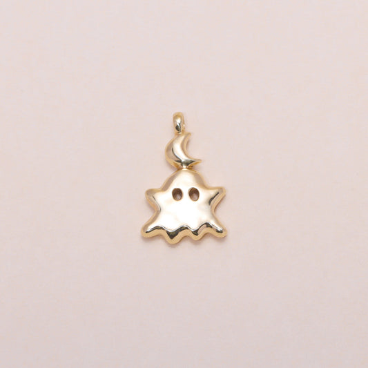 Little Moon Monster Charm Necklace 14K Solid Gold