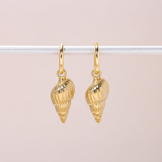 Sea Shell Hoop Earrings 14K Solid Gold
