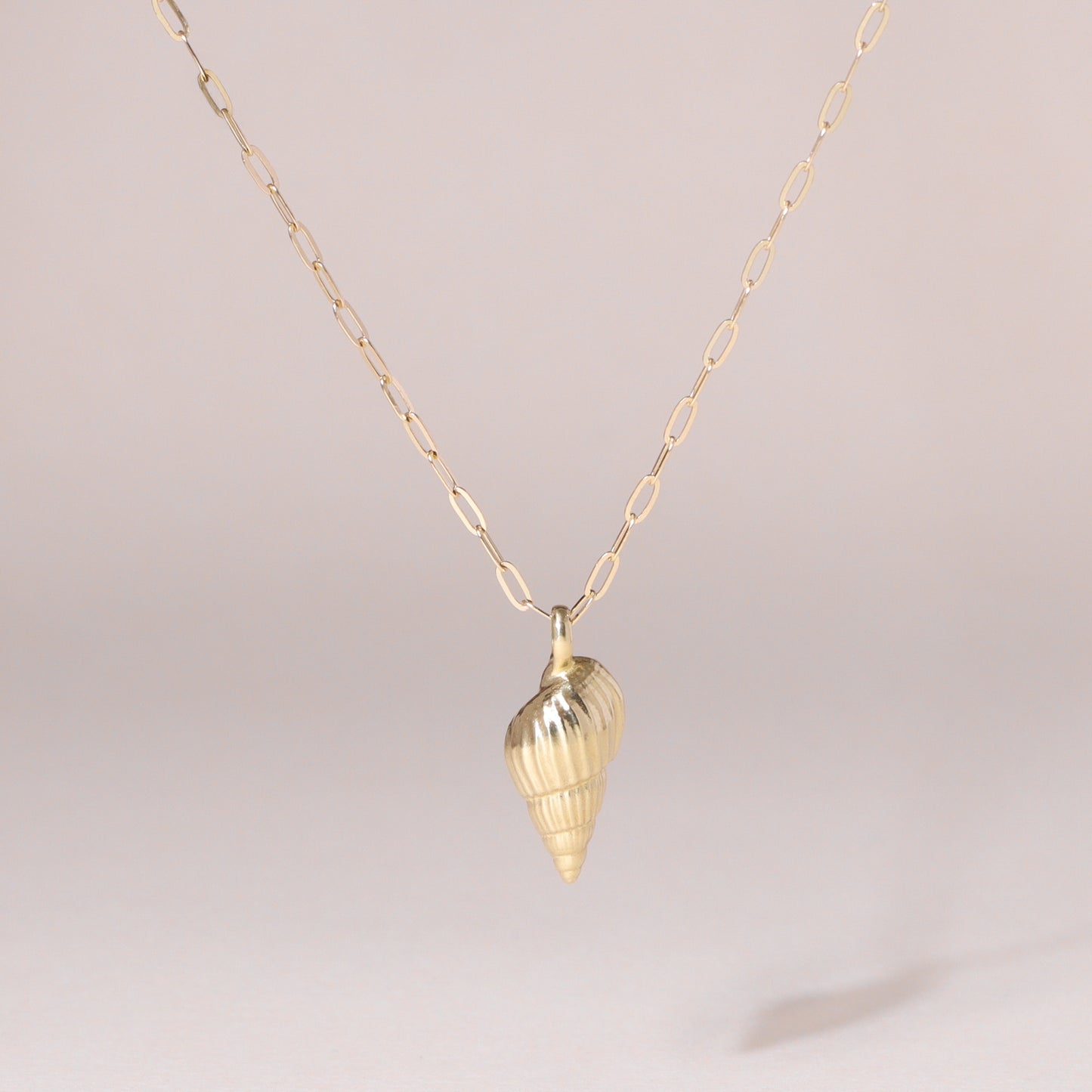 Auger Seashell Charm Necklace 14K Solid Gold