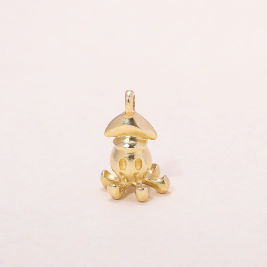 Little Squid Charm Necklace 14K Solid Gold