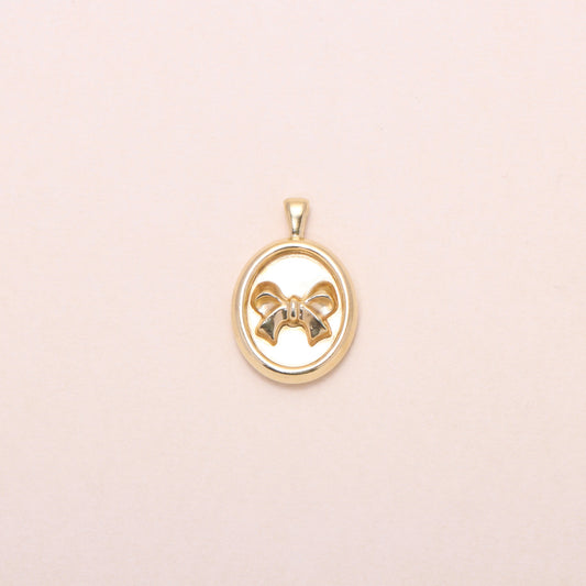 Oval-Framed Bow Charm Necklace 14K Solid Gold