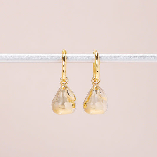 Pear Hoop Earrings 14K Solid Gold