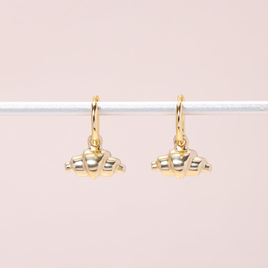Pre-Baked Croissant Hoop Earrings 14K Solid Gold