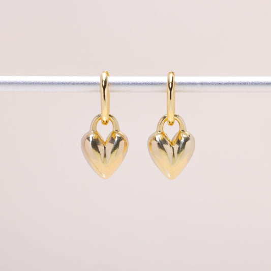 Puffy Heart Hoop Earrings 14K Solid Gold