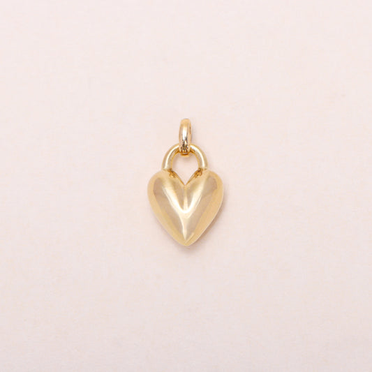 Puffy Heart Charm Necklace 14K Solid Gold