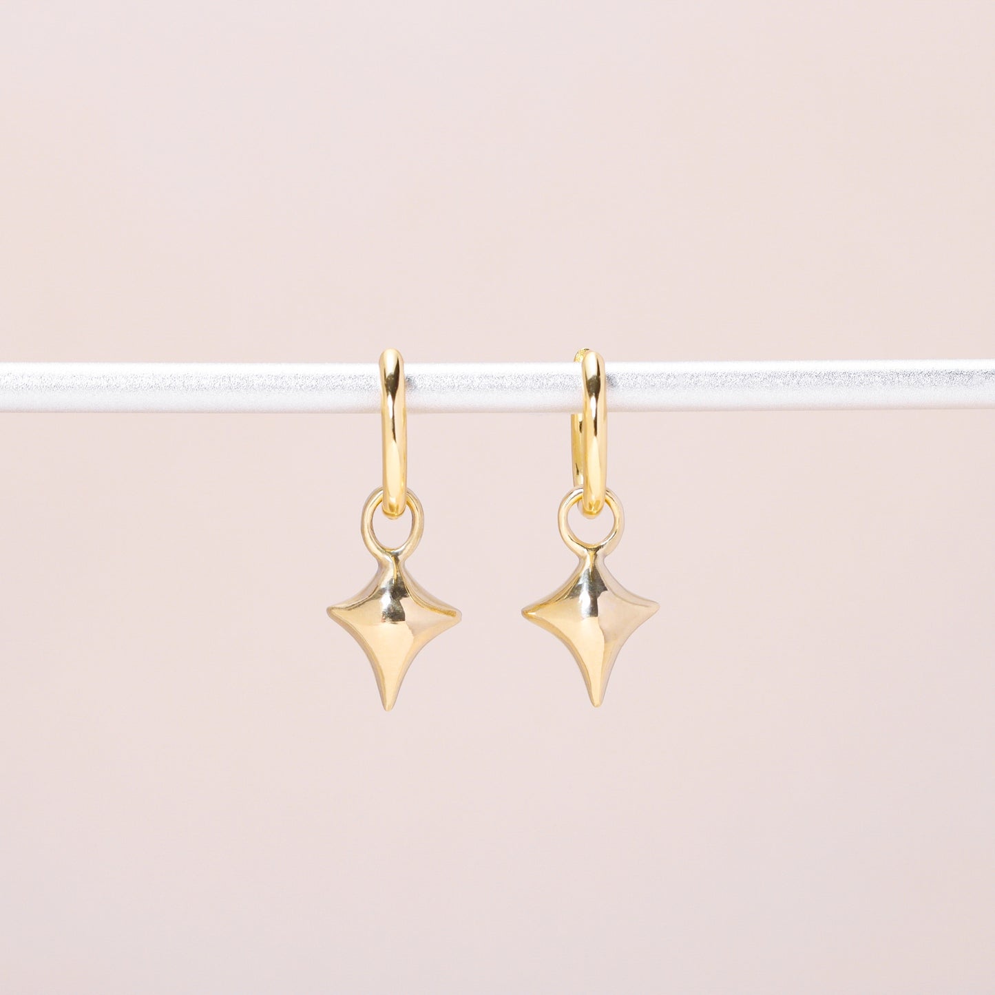 Little Star Hoop Earrings 14K Solid Gold