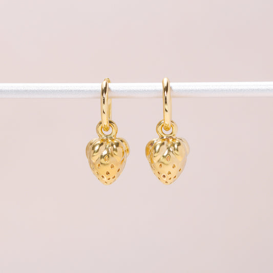 Strawberry Hoop Earrings 14K Solid Gold