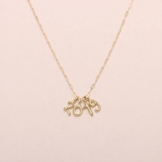 Lucky Number Charm Necklace 14K Solid Gold