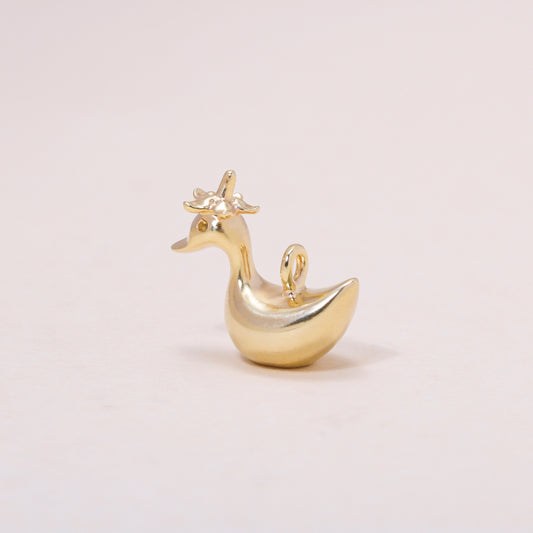 Baby Flower Hat Duckling Charm Necklace 14K Solid Gold