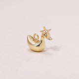 Baby Flower Hat Duckling Hoop Earrings 14K Solid Gold