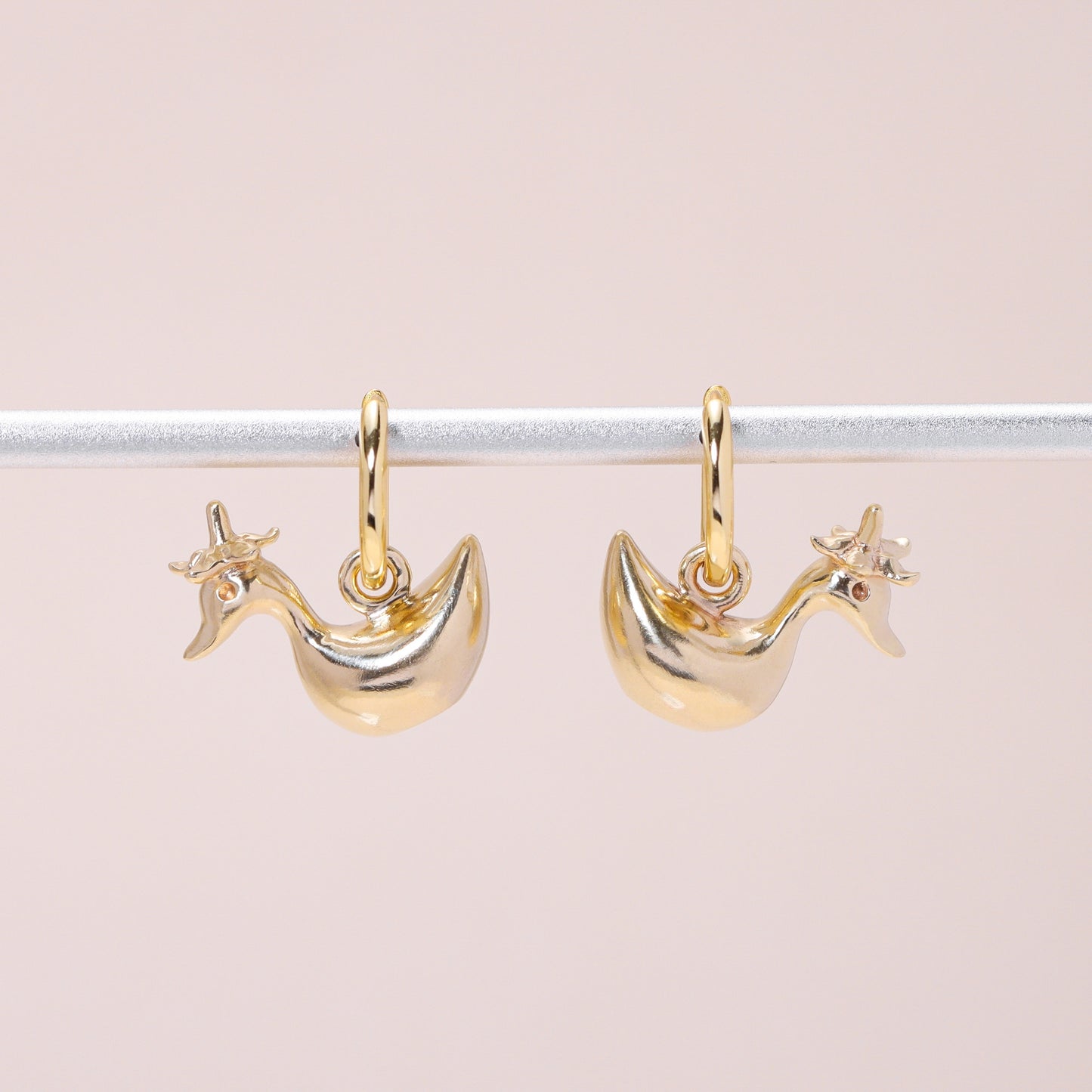 Baby Flower Hat Duckling Hoop Earrings 14K Solid Gold