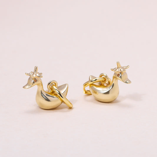 Baby Flower Hat Duckling Hoop Earrings 14K Solid Gold