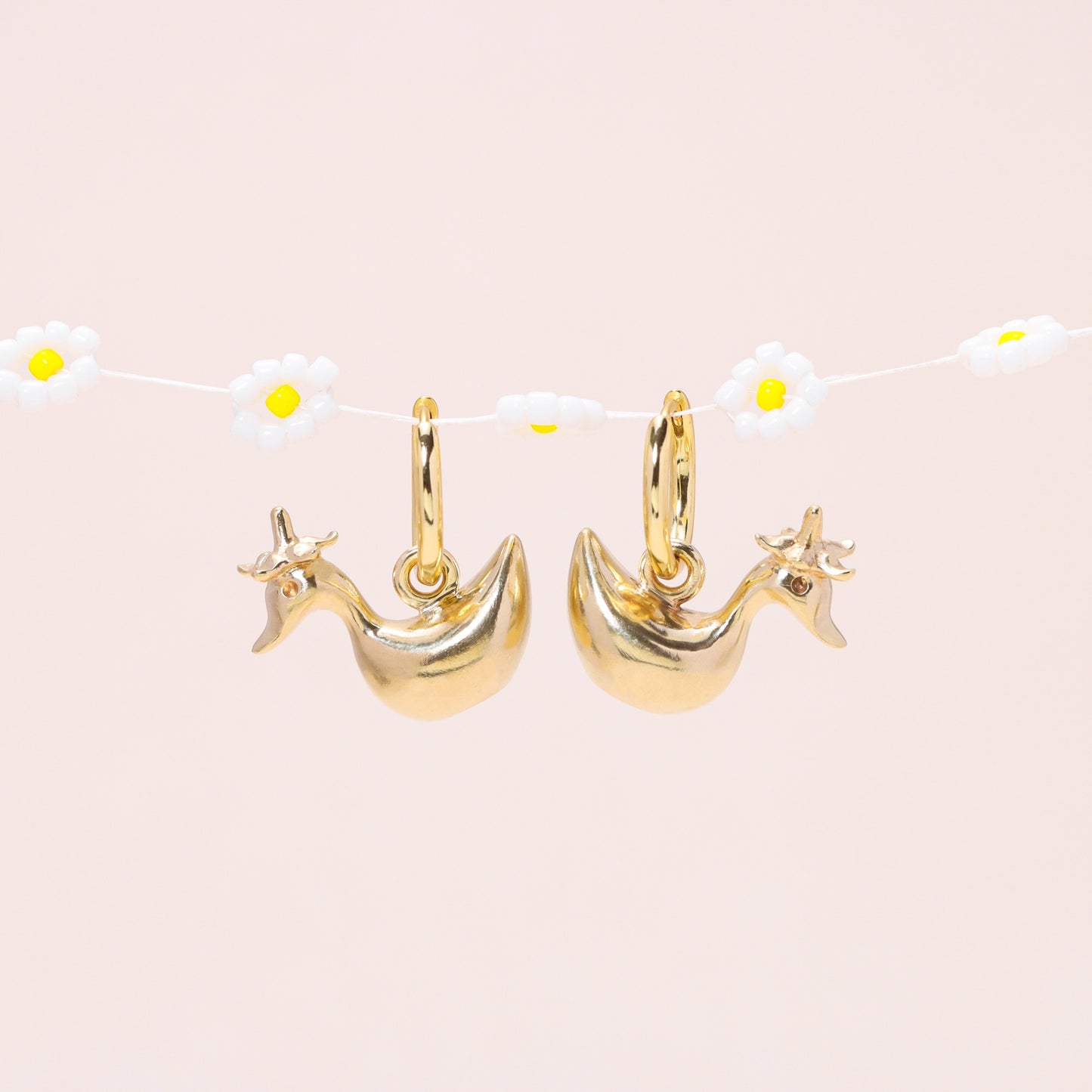 Baby Flower Hat Duckling Hoop Earrings 14K Solid Gold