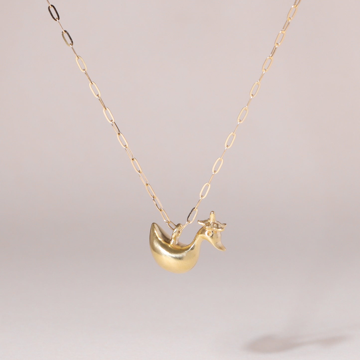 Baby Flower Hat Duckling Charm Necklace 14K Solid Gold