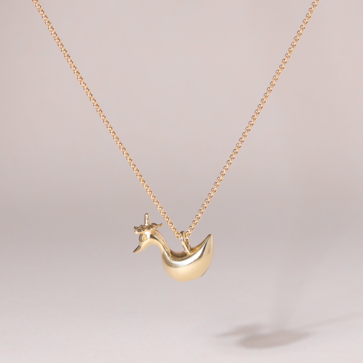 Baby Flower Hat Duckling Charm Necklace 14K Solid Gold