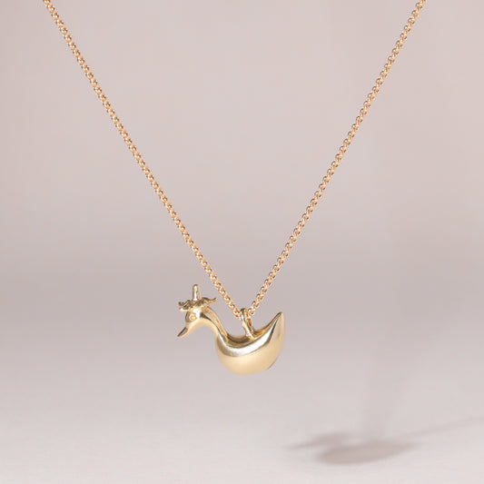 Baby Flower Hat Duckling Charm Necklace 14K Solid Gold