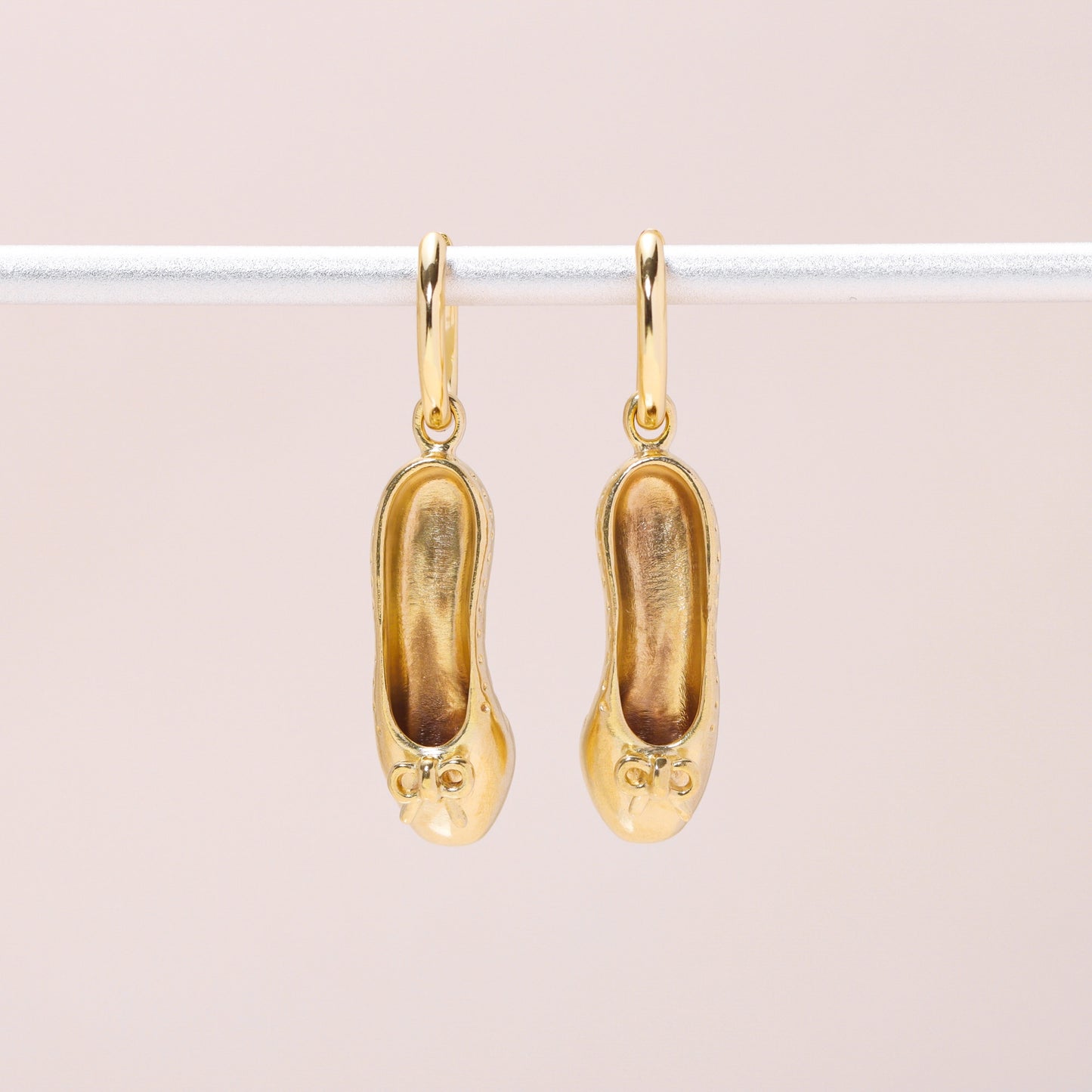 Ballet Shoes Hoop Earrings 14K Solid Gold