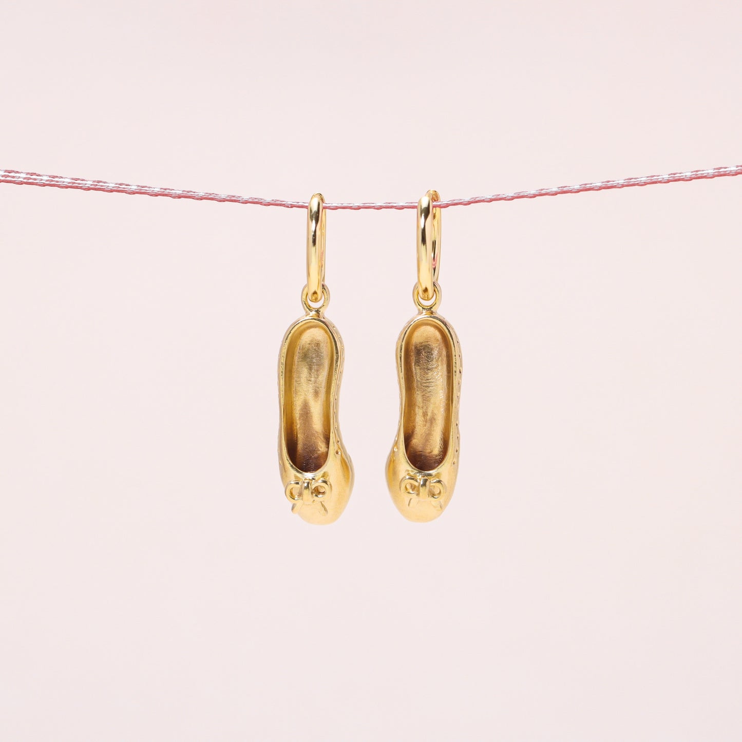 Ballet Shoes Hoop Earrings 14K Solid Gold