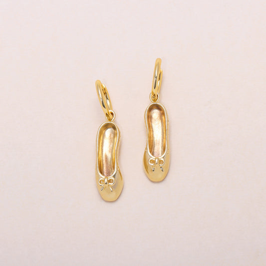 Ballet Shoes Hoop Earrings 14K Solid Gold