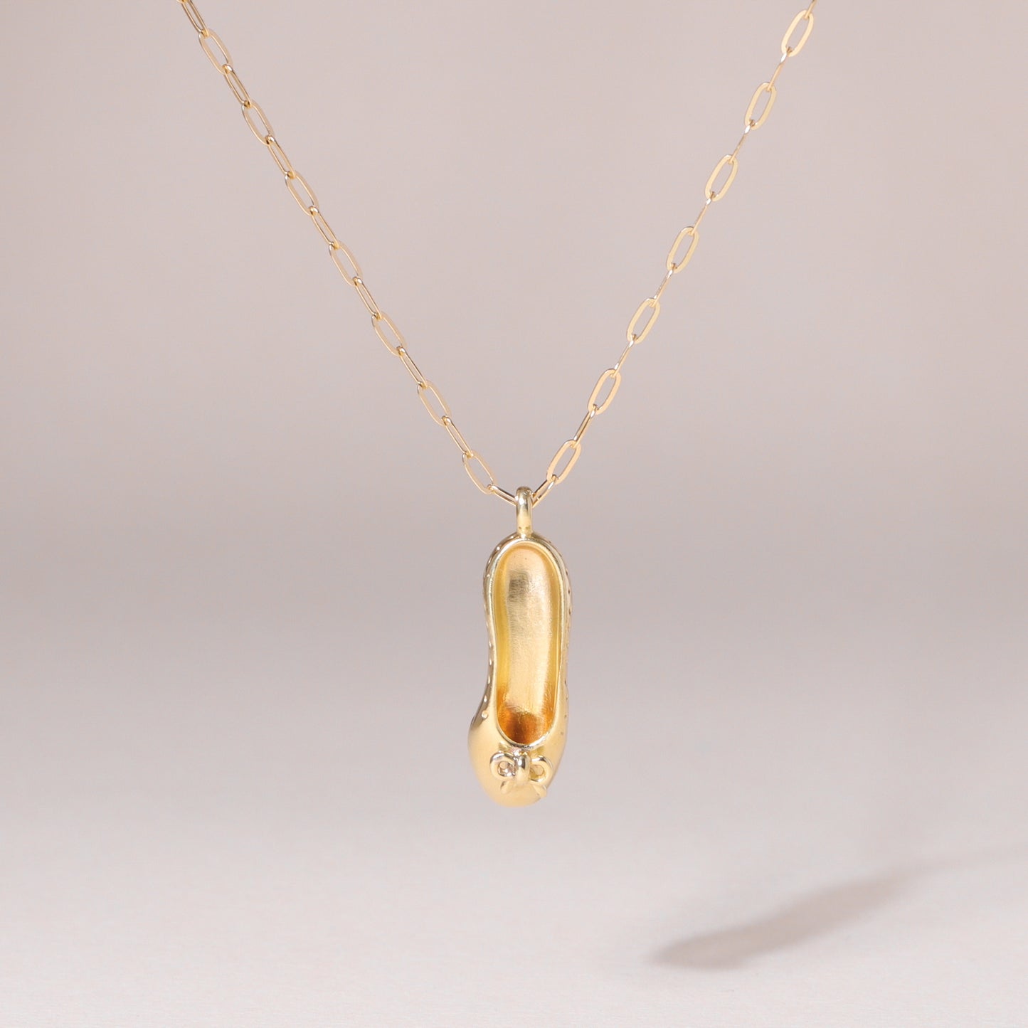 Ballet Shoes Charm Necklace 14K Solid Gold
