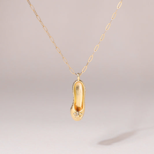 Ballet Shoes Charm Necklace 14K Solid Gold