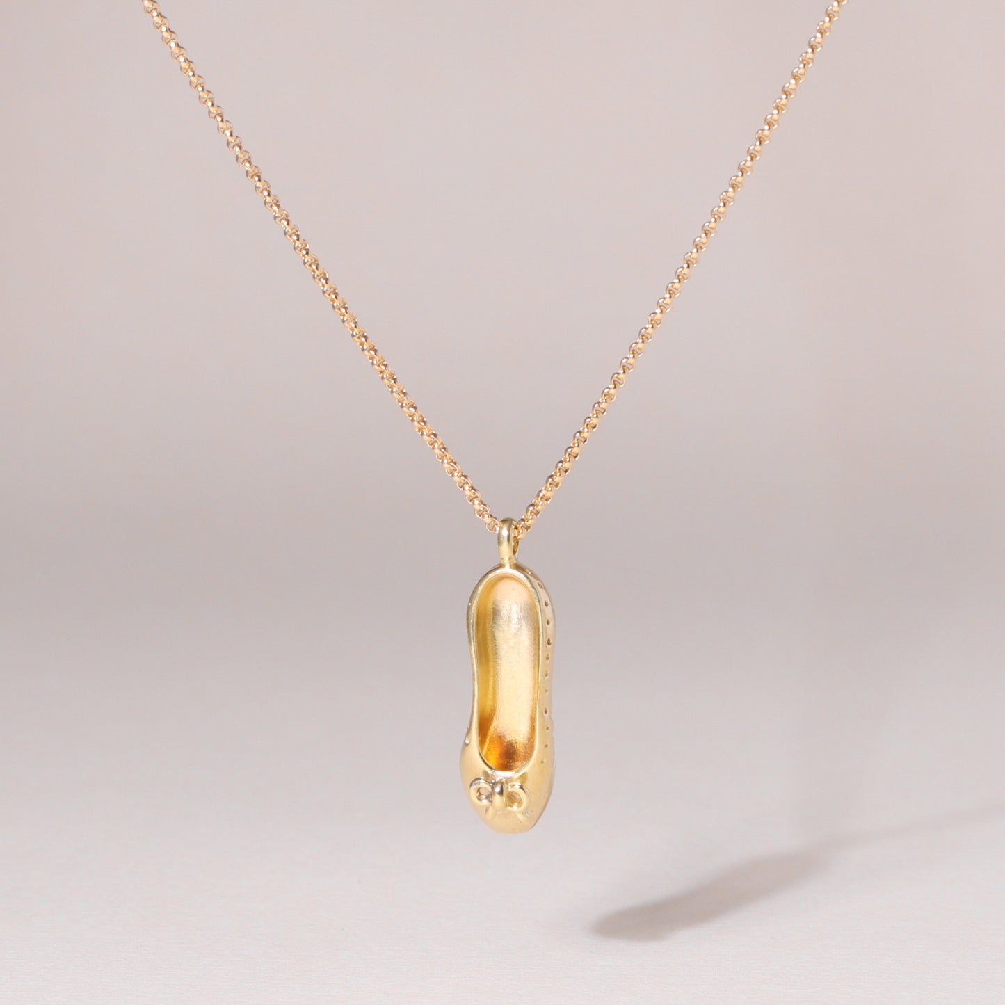 Ballet Shoes Charm Necklace 14K Solid Gold