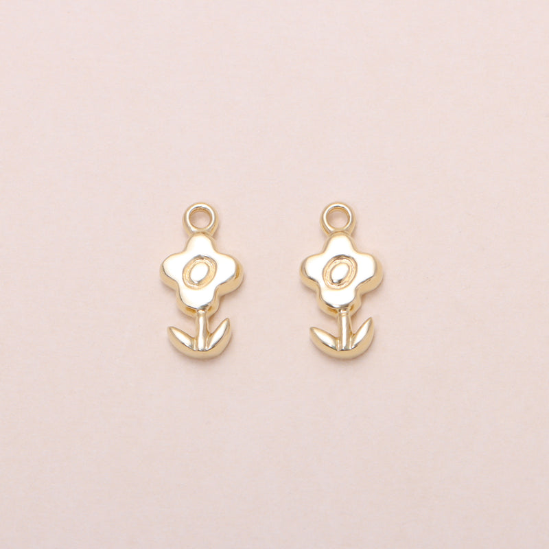 Blossoming Flower Hoop Earrings 14K Solid Gold