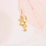 Blossoming Flower Hoop Earrings 14K Solid Gold