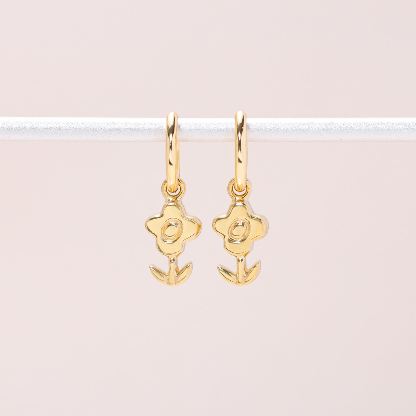 Blossoming Flower Hoop Earrings 14K Solid Gold