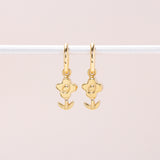 Blossoming Flower Hoop Earrings 14K Solid Gold