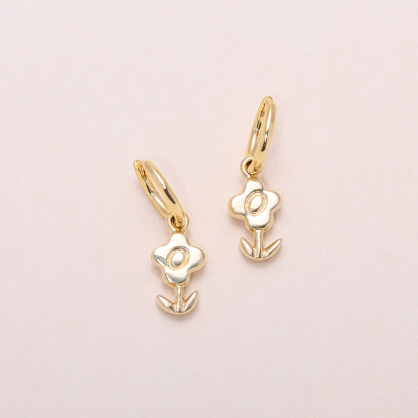 Blossoming Flower Hoop Earrings 14K Solid Gold