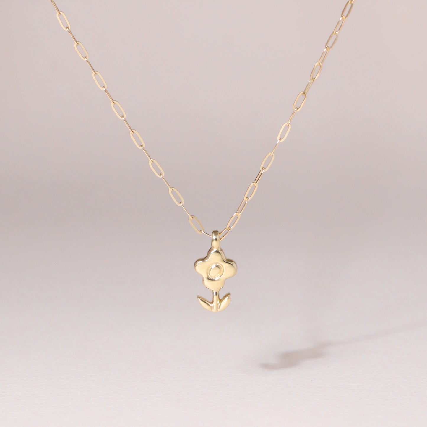 Blossoming Flower Charm Necklace 14K Solid Gold