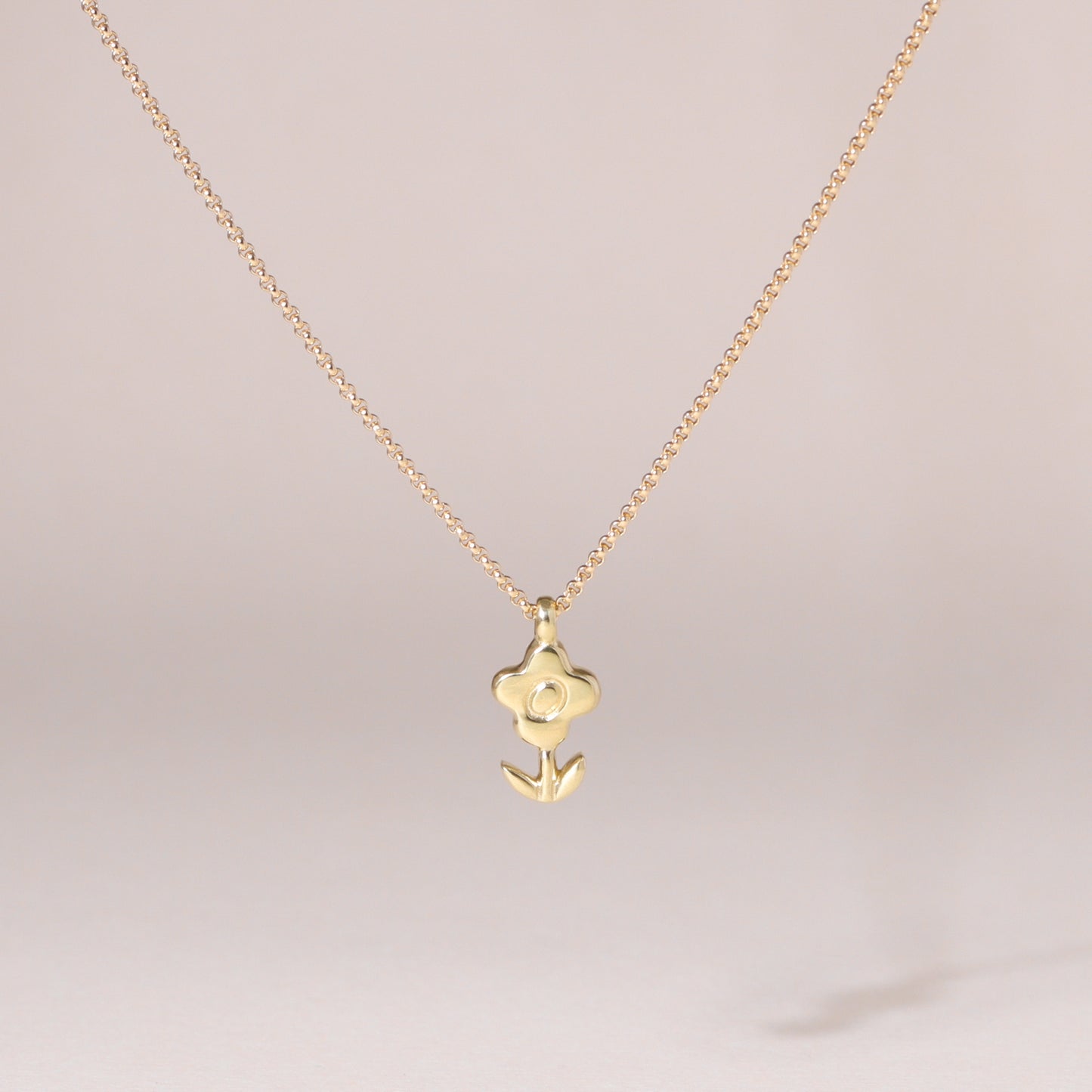Blossoming Flower Charm Necklace 14K Solid Gold