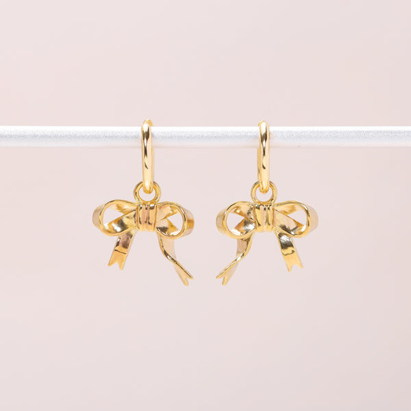 Bow Hoop Earrings 14K Solid Gold