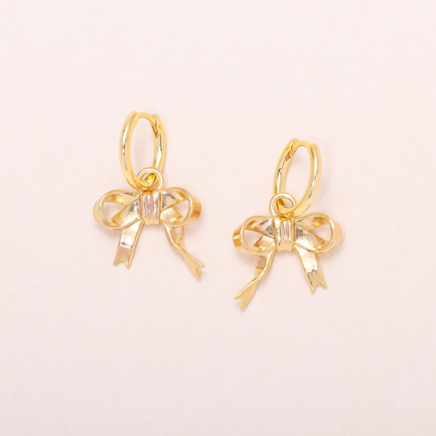 Bow Hoop Earrings 14K Solid Gold