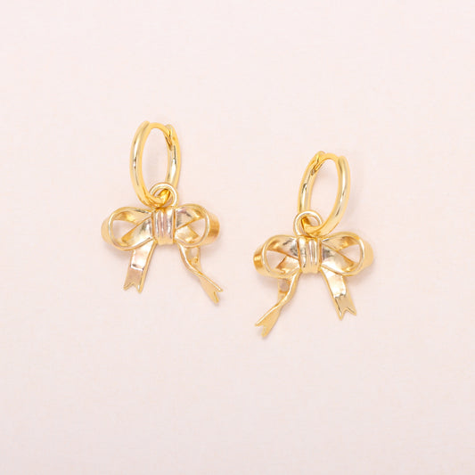 Bow Hoop Earrings 14K Solid Gold