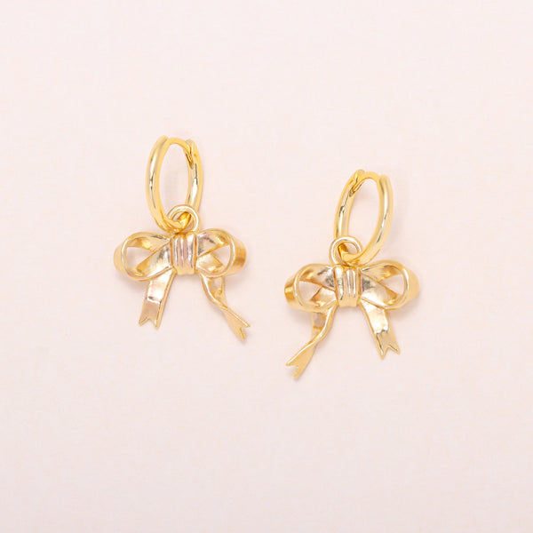 Bow Hoop Earrings 14K Solid Gold