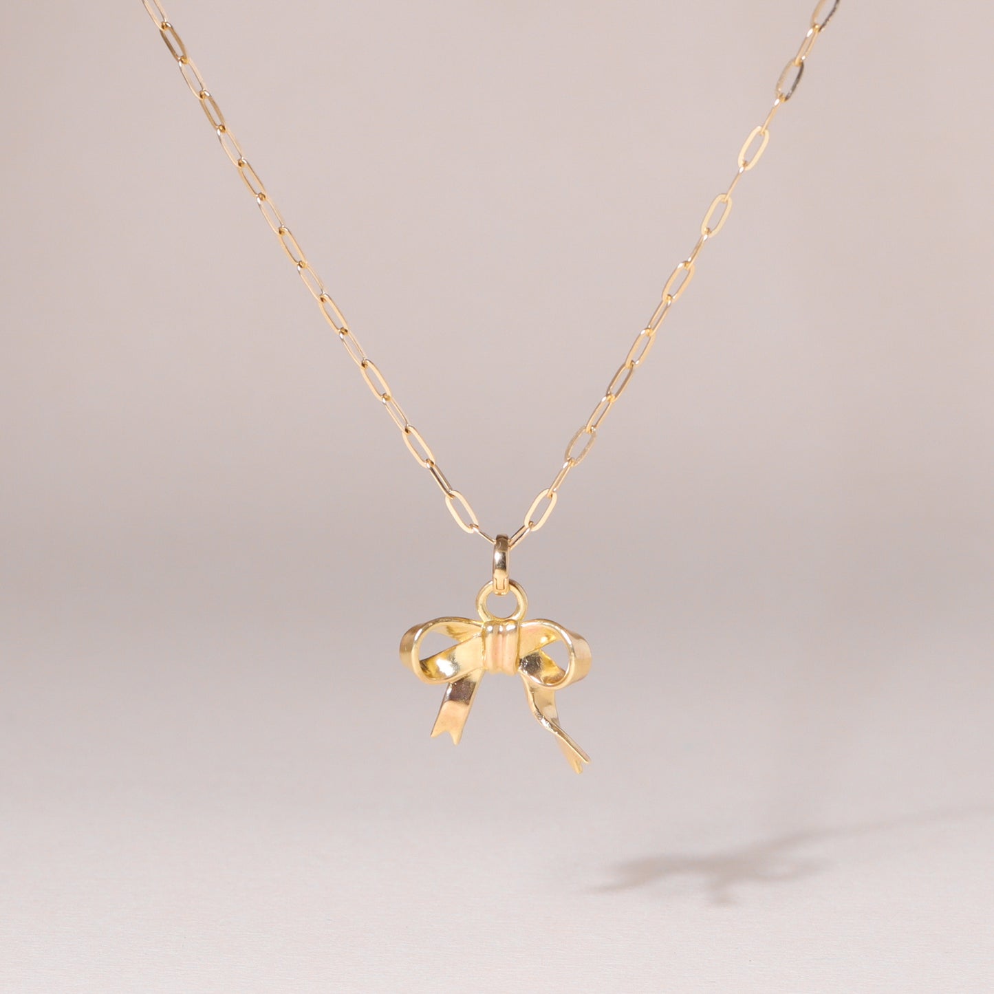 Bow Charm Necklace 14K Solid Gold