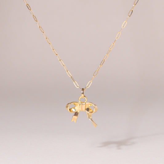 Bow Charm Necklace 14K Solid Gold
