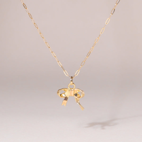Bow Charm Necklace 14K Solid Gold